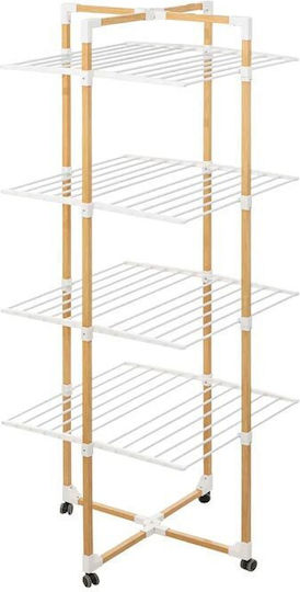 Folding Floor Metallic Clothes Drying Rack with Wheels with 40m Hanging Length