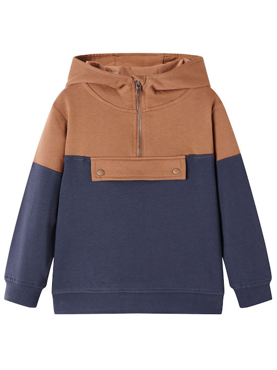 vidaXL Fleece - Polar Hanorac pentru copii cu glugă și buzunare Anthracite and Cognac