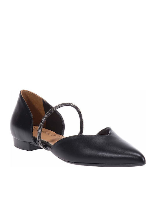Lederne Damen Ballerinas Spitz zulaufend in Schwarz Farbe