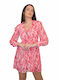 Morena Spain Mini Shirt Dress Dress with Ruffle Pink
