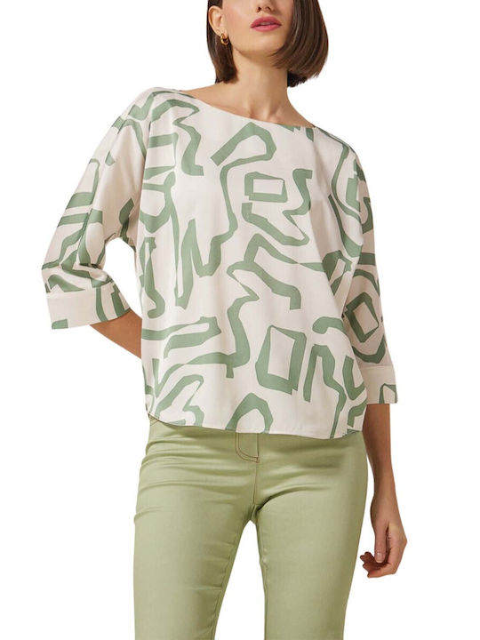 Enzzo Women's Summer Blouse Satin with 3/4 Sleeve Green