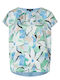 MORE & MORE Women's Blouse Satin Floral Light Blue