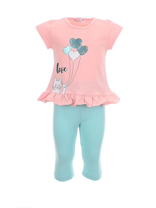 Nek Kids Wear Kids Clothing Set with Leggings with Leggings 2pcs Pink-turquoise