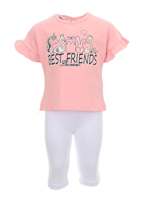 Nek Kids Wear Kids Set with Leggings Summer 2pcs Pink and white