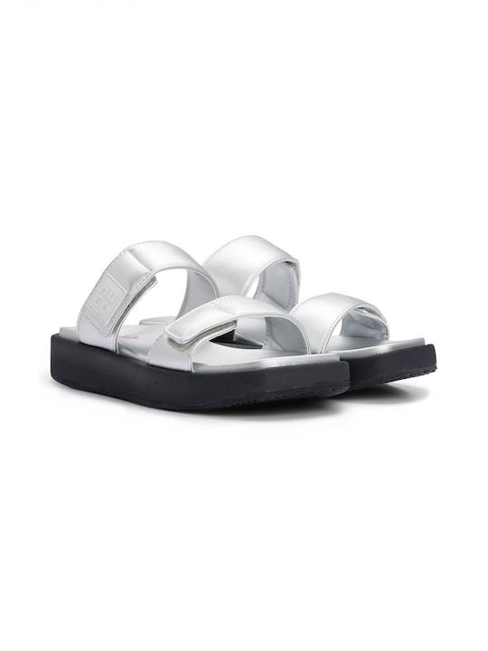 Hugo Damen Flache Sandalen in Silber Farbe