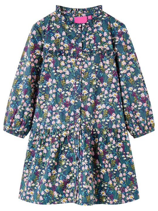 vidaXL Girls Dress Floral Long Sleeve Dark Blue