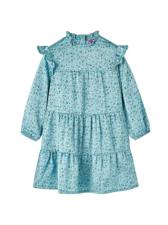 vidaXL Girls Dress Floral Long Sleeve Blue