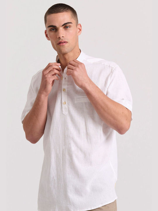 Funky Buddha Men's Shirt Short Sleeve Linen White