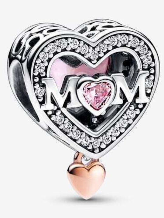 Pandora Charm Inimă Din Argint Plăcat Cu Aur Roz Cu Zircon Roz