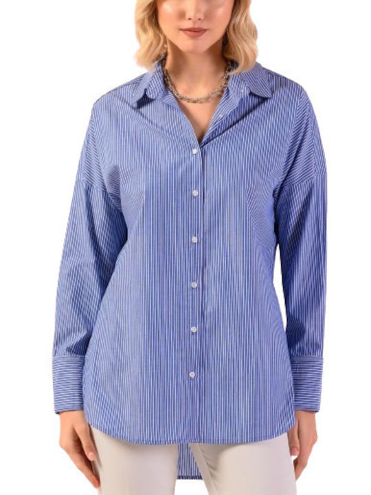 Derpouli Women's Striped Long Sleeve Shirt Blue