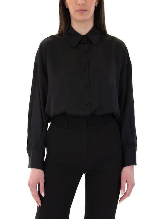 MY T Women's Satin Long Sleeve Shirt Black