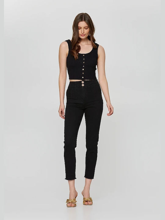 Lynne Women's High-waisted Denim Trousers in Slim Fit Black