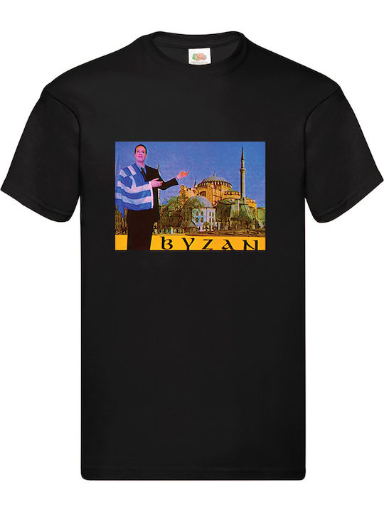 Fruit of the Loom Βυζάν Κωνσταντίνου Και Ελένης Original T-shirt Μαύρο Βαμβακερό