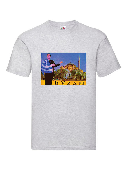 Fruit of the Loom Βυζάν Κωνσταντίνου Και Ελένης Original T-shirt Gray Cotton