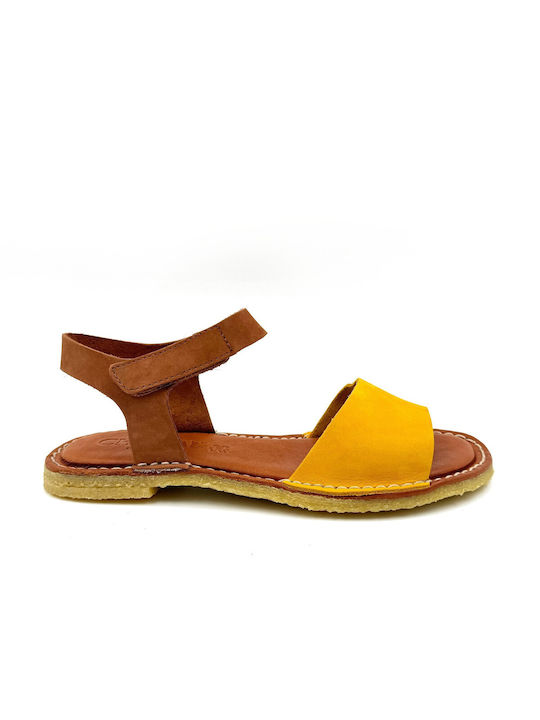 Chacal Leather Women's Sandals with Ankle Strap Yellow