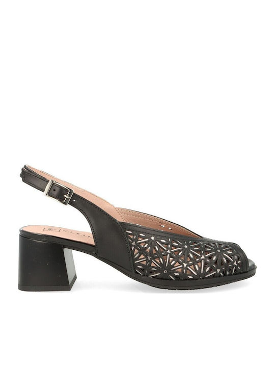 Leder Pumps mit mittelhohem Absatz Schwarz