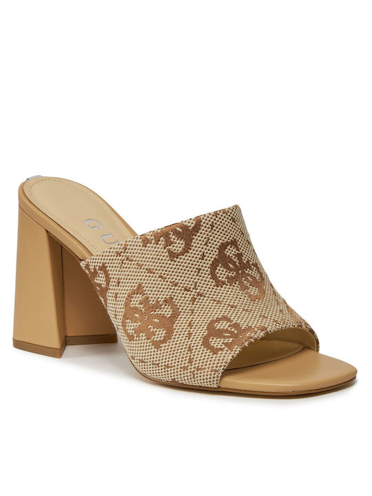 Guess Mules mit Chunky Absatz in Beige Farbe
