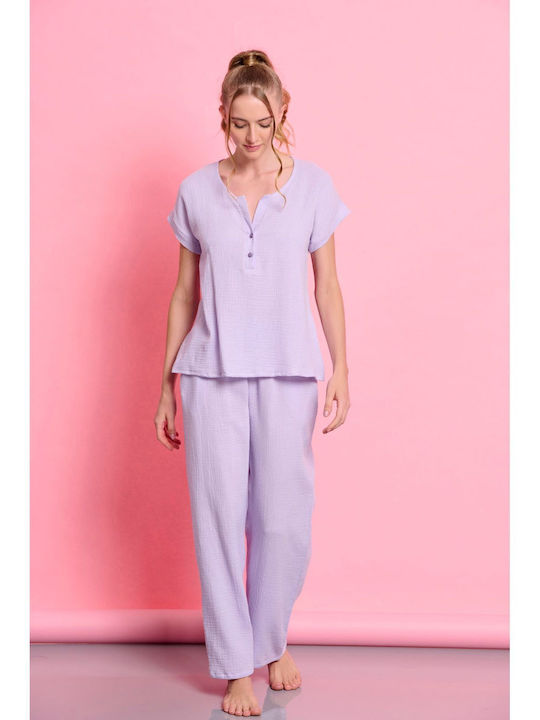 Jeannette Lingerie De vară Set Pijamale pentru Femei De bumbac Lila