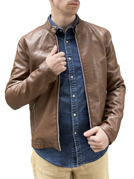 Bread And Buttons Ανδρικό Ταμπά Jacket Από Δερματίνη Με Μάο Γιακά G12317t Bread And Buttons Ανδρικό Ταμπά Jacket Από Δερματίνη Με Μάο Γιακά G12317t