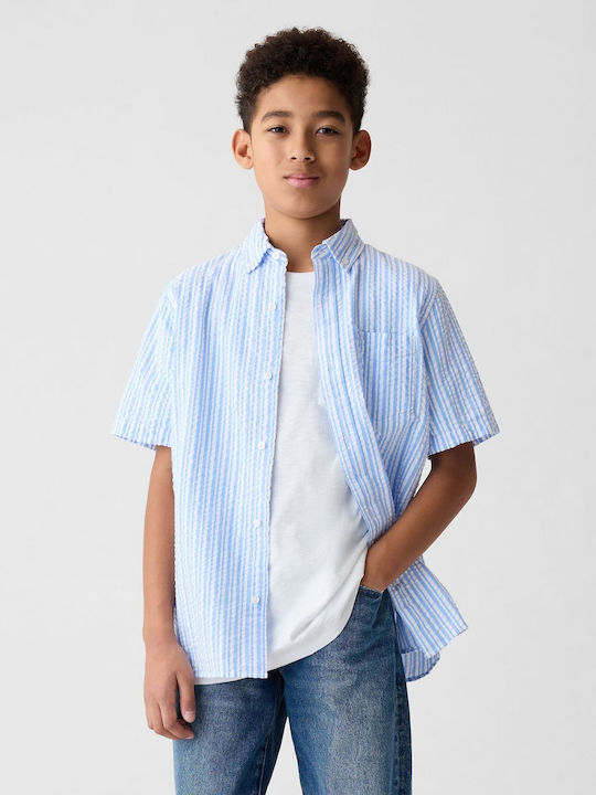 Kids Solid Color Short Sleeve Shirt White Blue 858571000