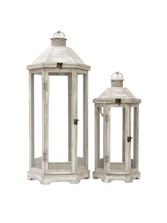 Wooden lanterns Polygonal Set2 Brown 33x29,5x77cm and 25x22x53cm