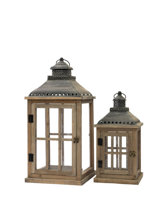 Wooden lanterns Set2 Rectangular Brown 28x28x60cm and 21x21x42,5cm