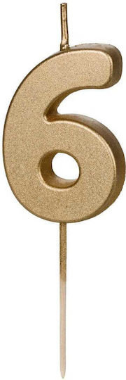 PartyDeco Geburtstagskerze Nummer "6" in Gold Farbe