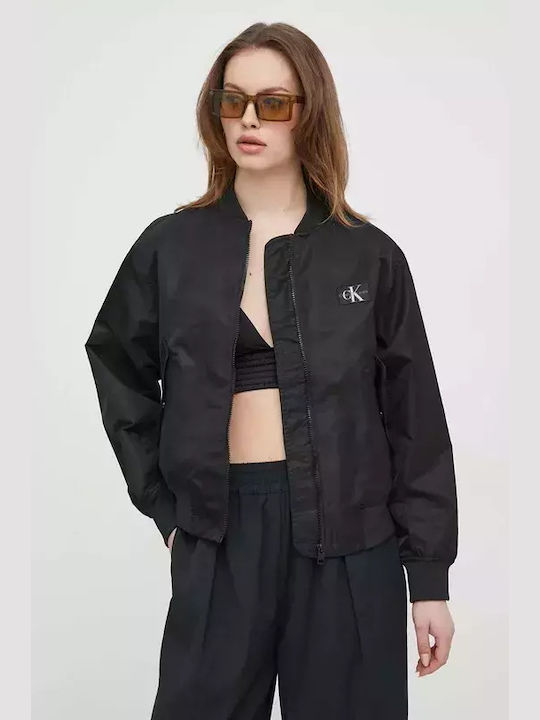 Calvin Klein Women's Short Bomber Jacket for Winter BLACK