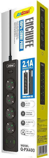 Andowl Power Strip 4 Positions with 2 USB-A and Switch