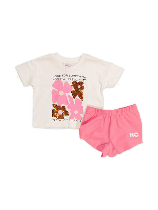 New College Kids Set with Shorts Summer 2pcs White-pink