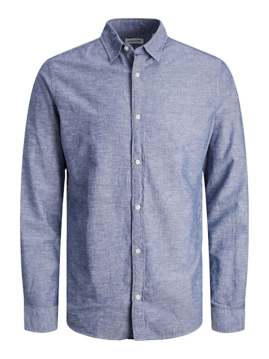 Jack & Jones M Linen Blend Shirt Ls Sn - 12248579-faded Denim Blue