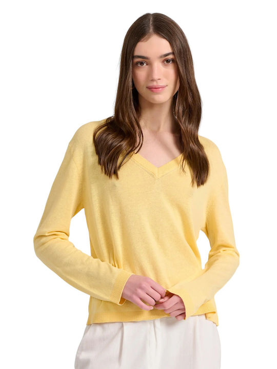 Funky Buddha Women's Blouse with V Neck Yellow