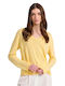 Funky Buddha Damen Bluse mit V-Ausschnitt Gelb