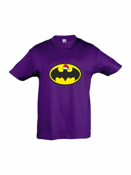 Kinder-T-Shirt dunkelviolett Batman Loves Christmas