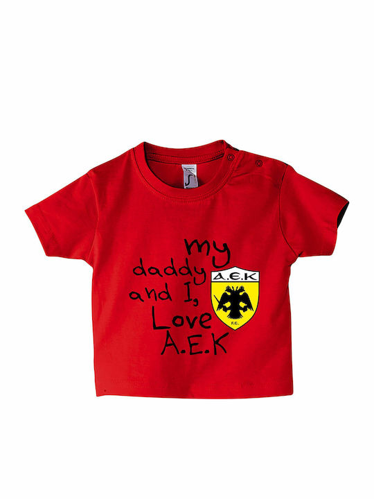 Kids' T-shirt Red My Daddy And I, Love Aek