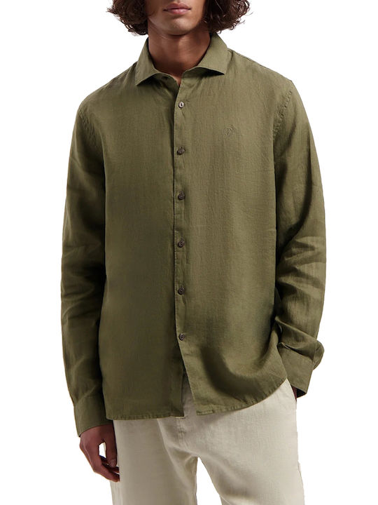 Dstrezzed Men's Shirt Long Sleeve Linen Camo Army Green