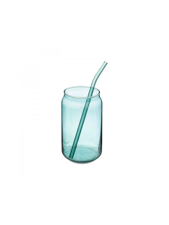 Secret de Gourmet Glass Cocktail/Drinking / Water / Beer, μπίρας made of Glass in Blue Color with straw 520ml 1pcs