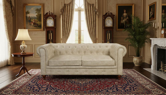 Chesterfield Триместен Диван Текстил Бежов 190x82x77см.