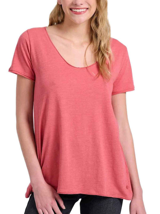 Funky Buddha Women's T-shirt with V Neck Coral