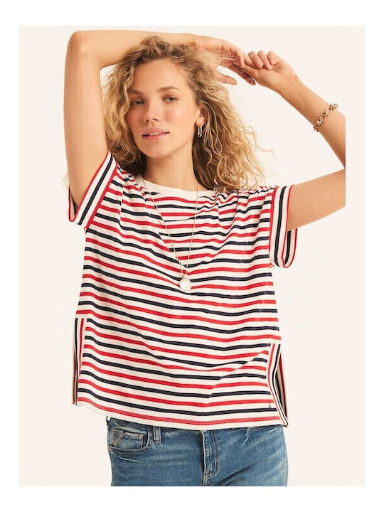 Nautica Damen T-shirt Gestreift Red