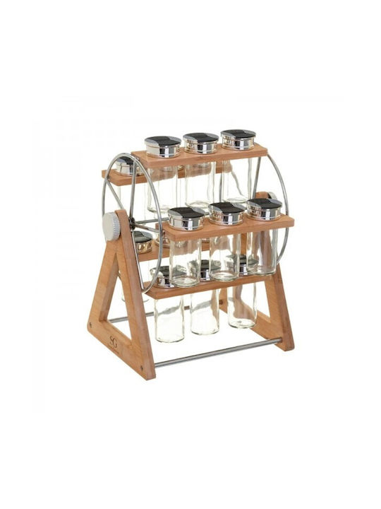 Five Stars Bamboo Tabletop Rotating Spice Rack Transparent