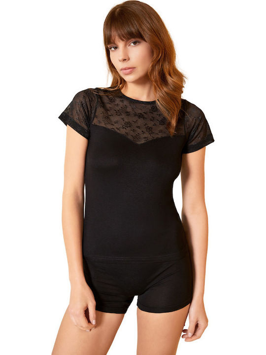 Tricou cu mânecă scurtă pentru femei Berrak Atieena Viscose Negru