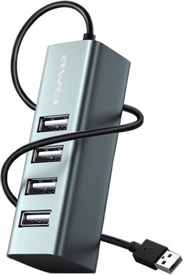 Awei USB 2.0 4 Port Hub with USB-A Connection Gray