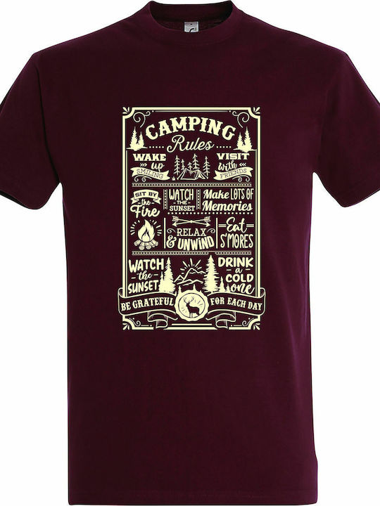 Tricou unisex, " Reguli de camping, Camping Lover ", Burgundia