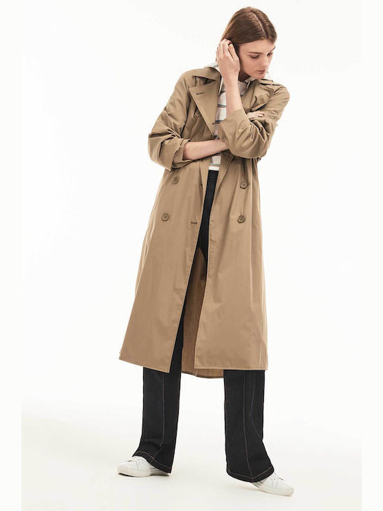 Lacoste Damen Baumwoll-Trenchcoat Einfarbig mit passendem Gürtel