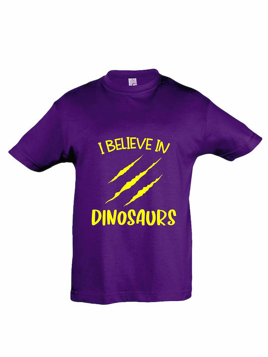 Παιδικό T-shirt Κοντομάνικο Μωβ I Believe In Dinosaurs