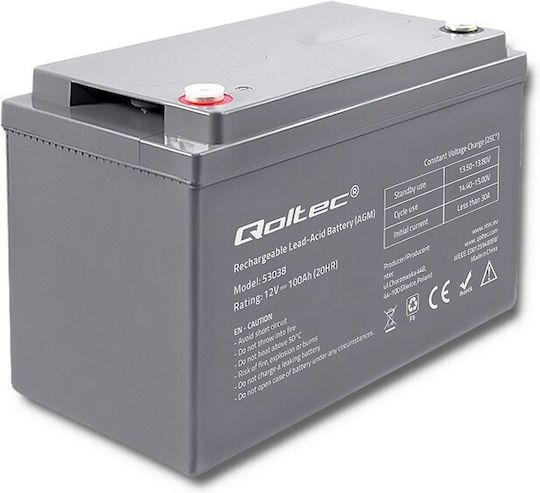 Qoltec Μπαταρία UPS με Χωρητικότητα 100Ah και Τάση 12V 53038 1τμχ