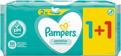 Pampers Sensitive Μωρομάντηλα χωρίς Οινόπνευμα & Άρωμα 104τμχ