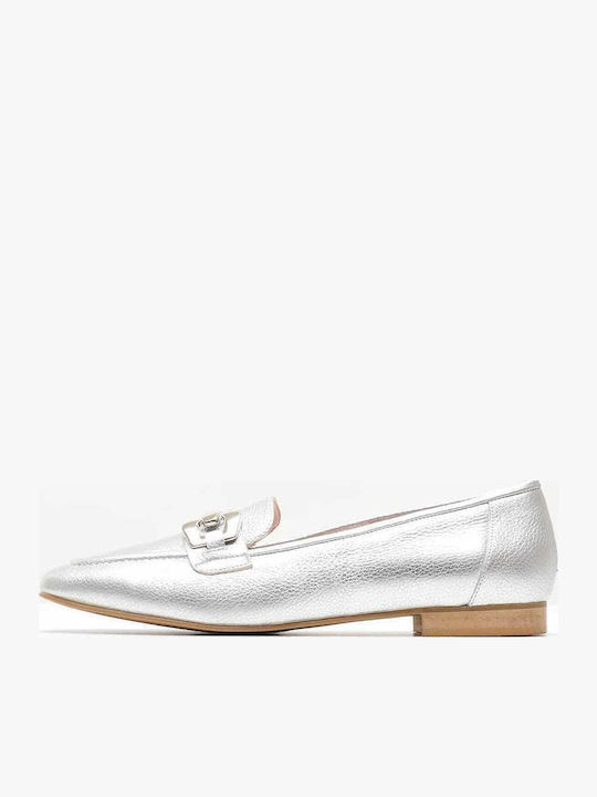 Mortoglou Δερμάτινα Γυναικεία Loafers σε Ασημί ...