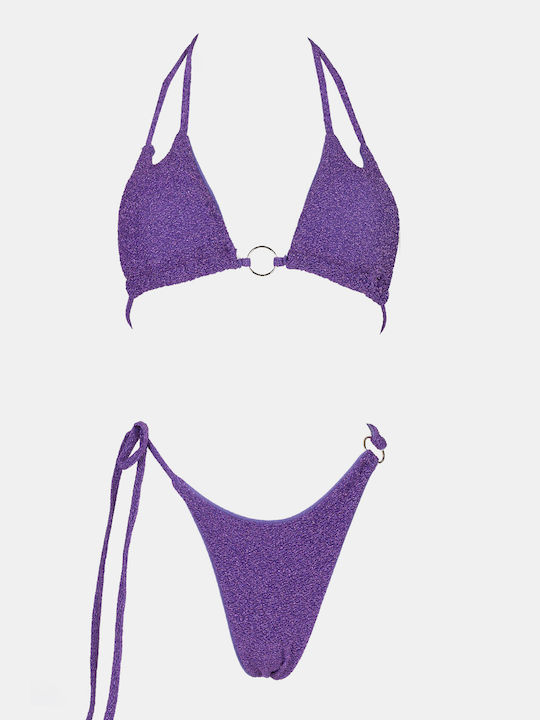 Lurex Bikini Set with Ring and Strings - Purple